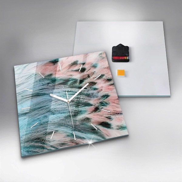 Horloge murale carrée plumes colorées