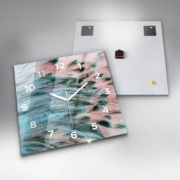 Horloge murale carrée plumes colorées