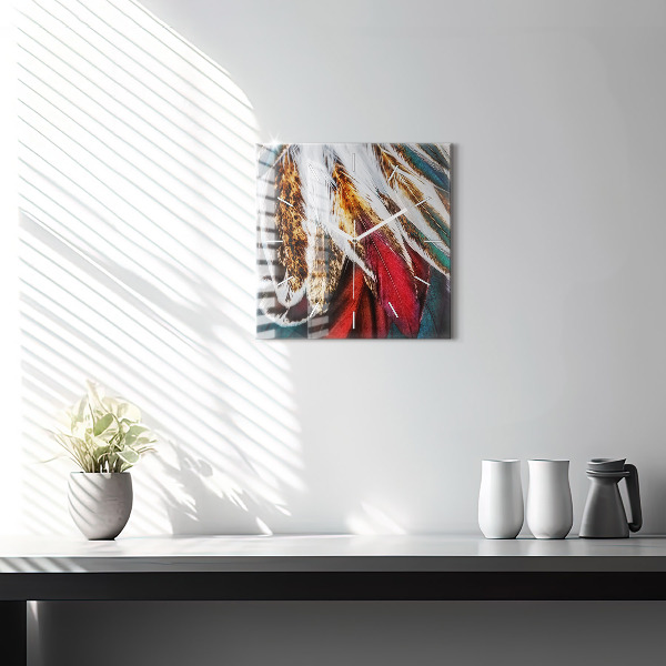 Horloge murale carrée 'Plumes d''oiseaux marron clair'