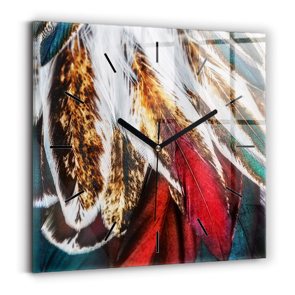 Horloge murale carrée 'Plumes d''oiseaux marron clair'