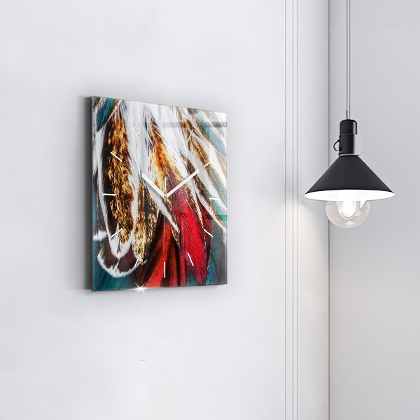 Horloge murale carrée 'Plumes d''oiseaux marron clair'