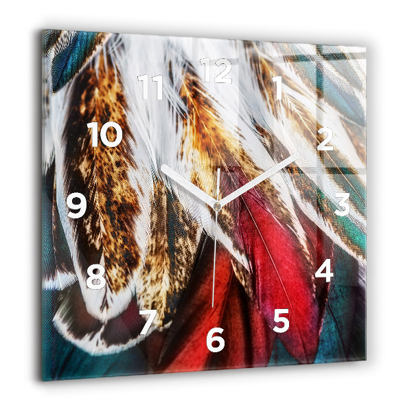 Horloge murale carrée 'Plumes d''oiseaux marron clair'