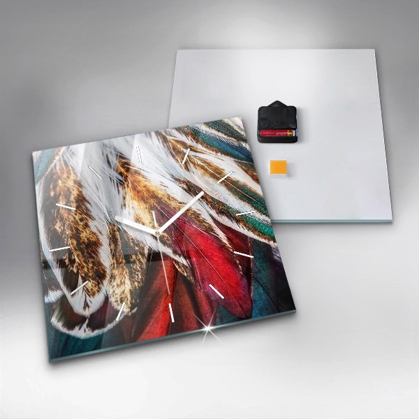 Horloge murale carrée 'Plumes d''oiseaux marron clair'