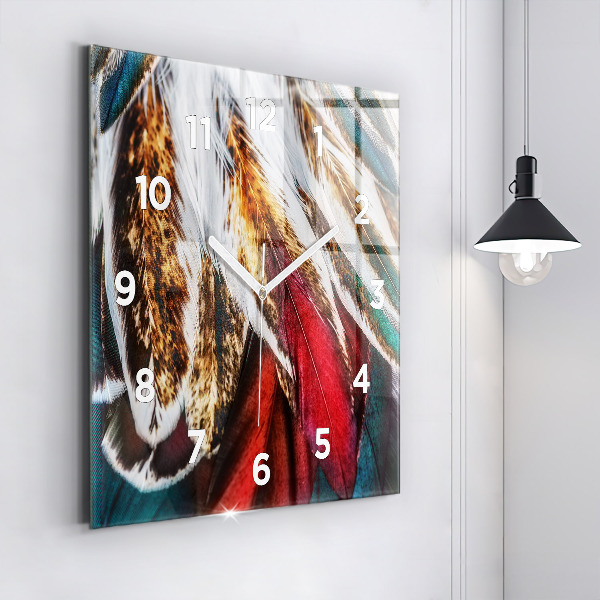 Horloge murale carrée 'Plumes d''oiseaux marron clair'