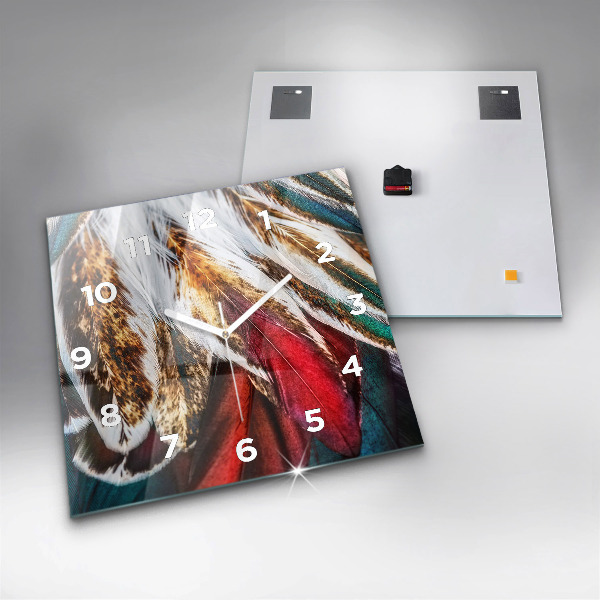 Horloge murale carrée 'Plumes d''oiseaux marron clair'