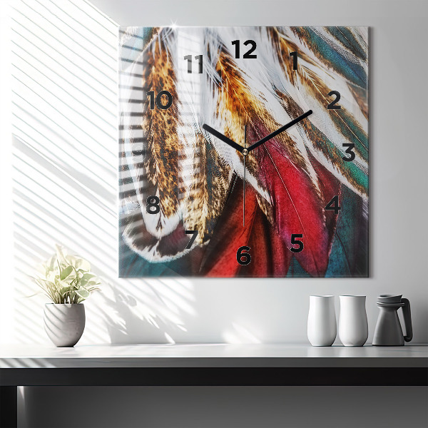 Horloge murale carrée 'Plumes d''oiseaux marron clair'