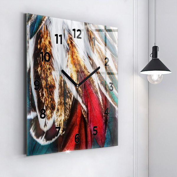 Horloge murale carrée 'Plumes d''oiseaux marron clair'