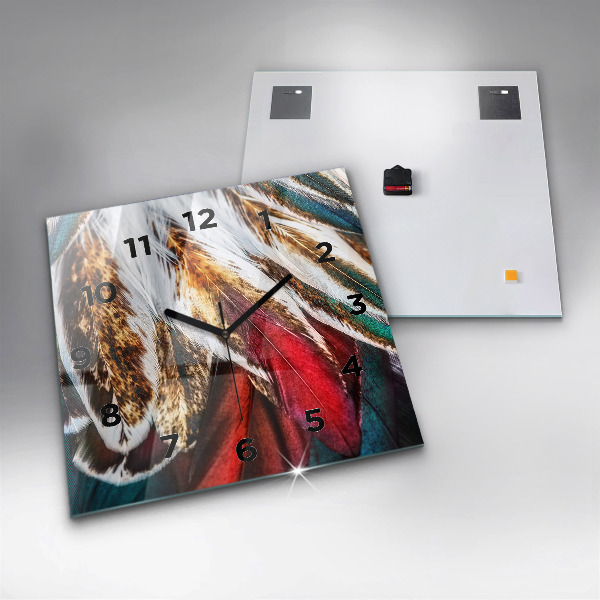 Horloge murale carrée 'Plumes d''oiseaux marron clair'