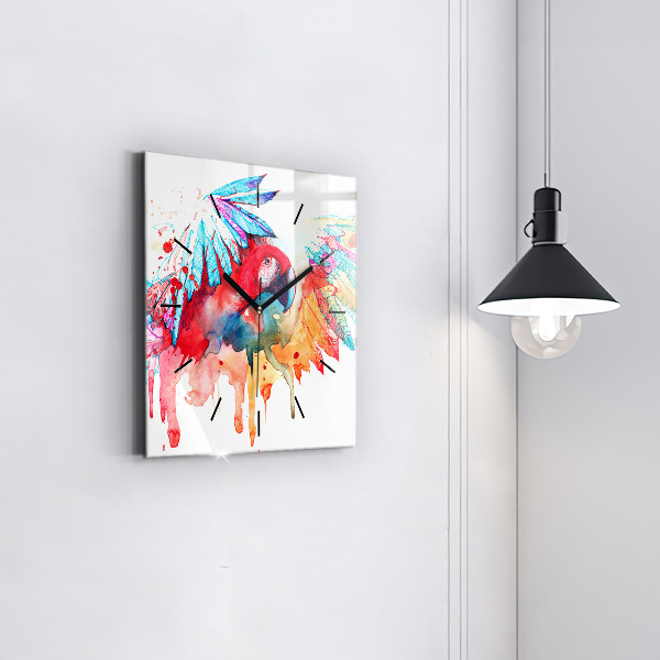 Horloge carrée en verre Perroquet rouge coloré