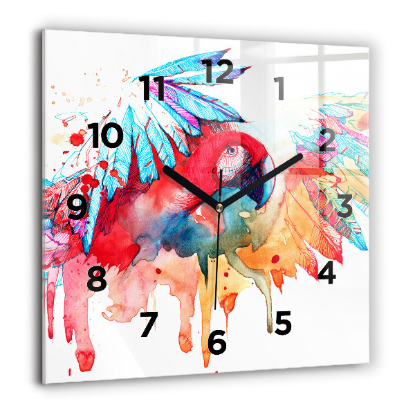 Horloge carrée en verre Perroquet rouge coloré