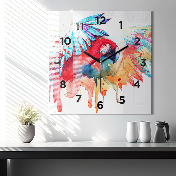 Horloge carrée en verre Perroquet rouge coloré