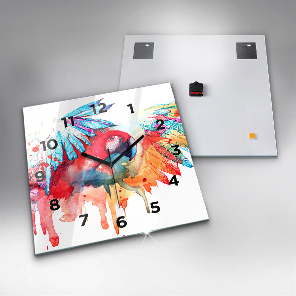 Horloge carrée en verre Perroquet rouge coloré