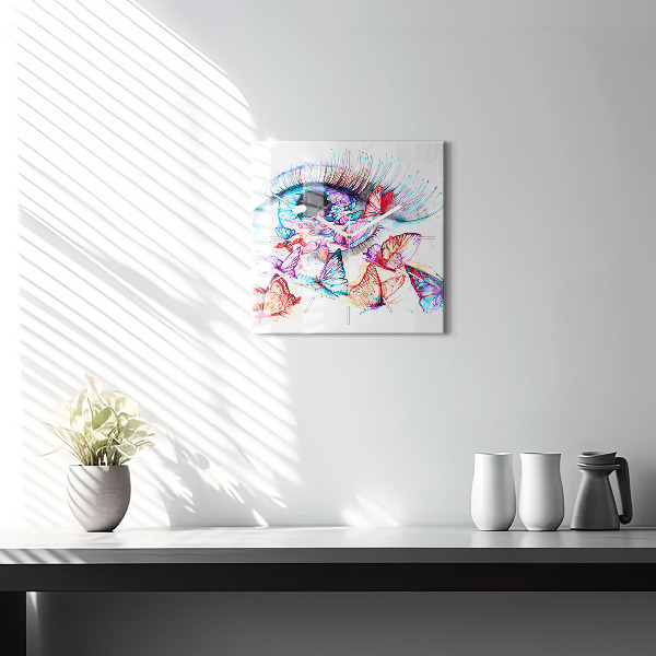 Horloge carrée en verre Œil de papillon coloré