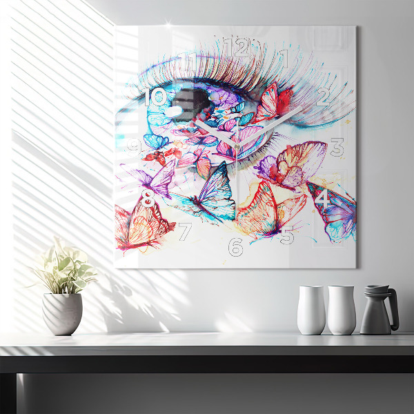 Horloge carrée en verre Œil de papillon coloré