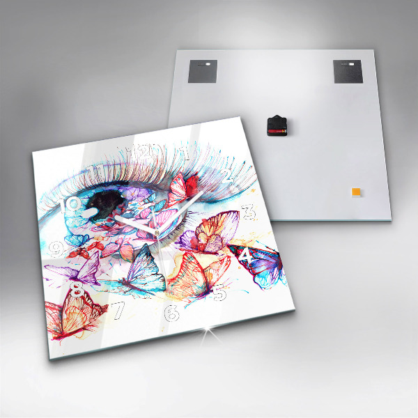 Horloge carrée en verre Œil de papillon coloré