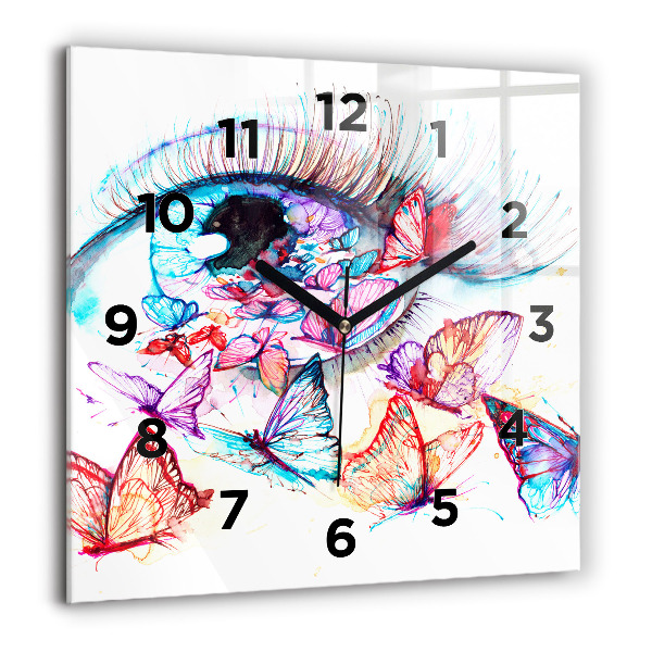 Horloge carrée en verre Œil de papillon coloré
