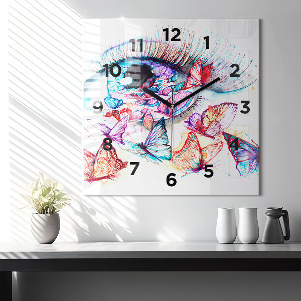Horloge carrée en verre Œil de papillon coloré