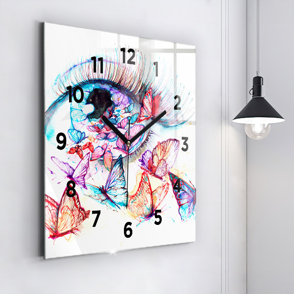 Horloge carrée en verre Œil de papillon coloré
