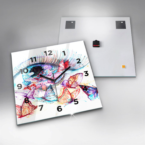 Horloge carrée en verre Œil de papillon coloré