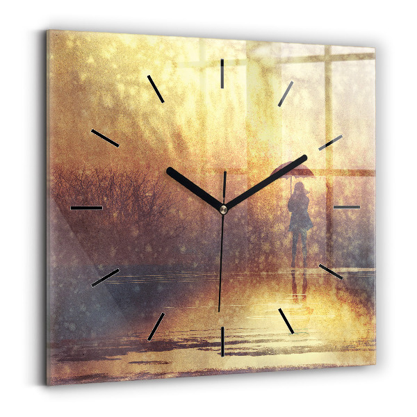 Horloge carrée en verre femme avec parapluie
