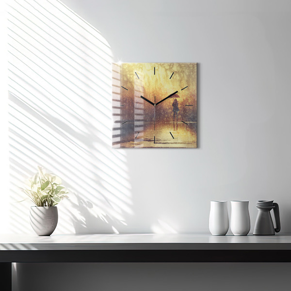 Horloge carrée en verre femme avec parapluie