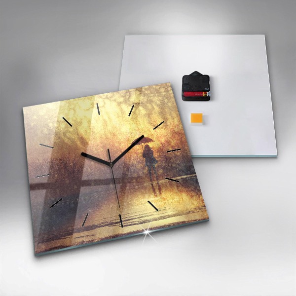 Horloge carrée en verre femme avec parapluie