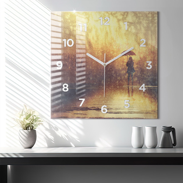 Horloge carrée en verre femme avec parapluie