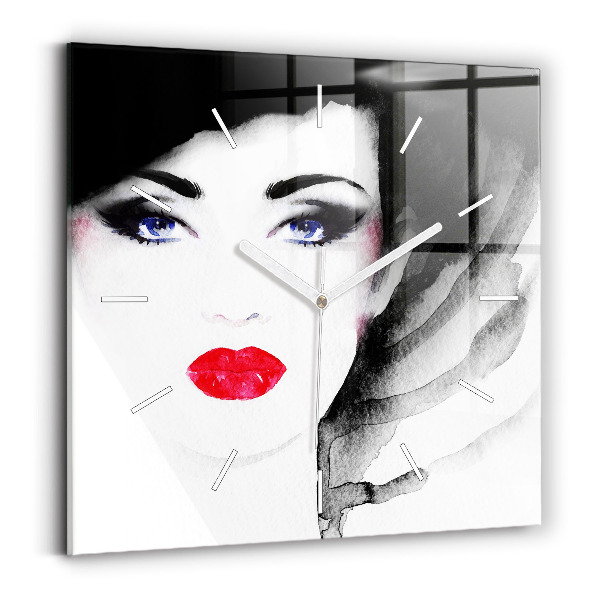 Horloge carrée en verre 'Portrait d''une femme'