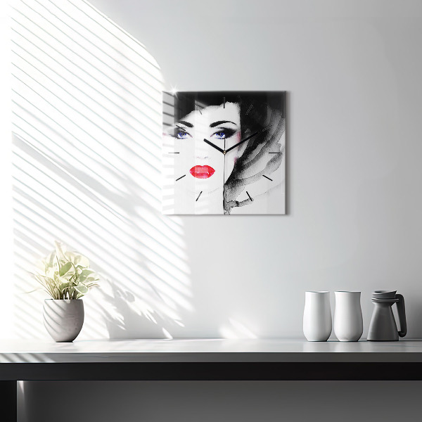 Horloge carrée en verre 'Portrait d''une femme'