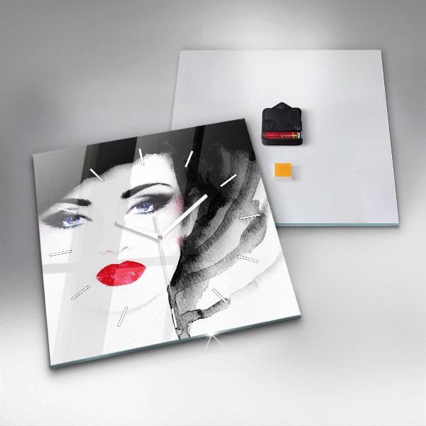 Horloge carrée en verre 'Portrait d''une femme'