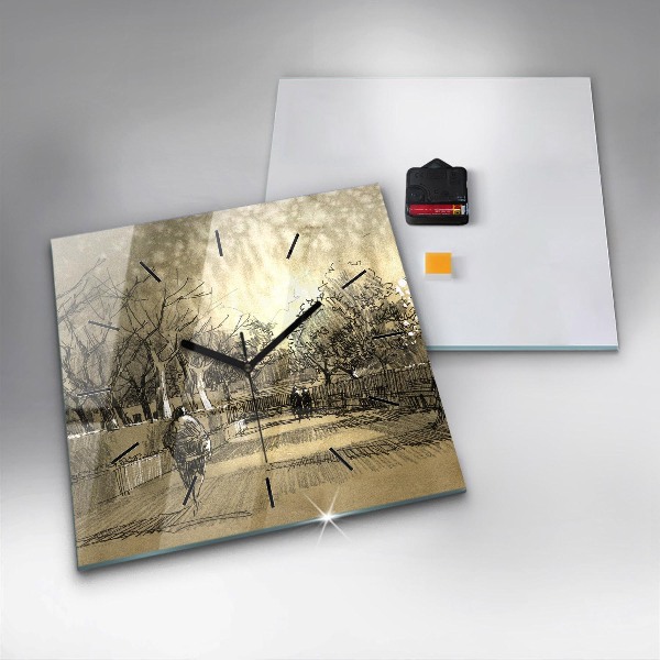 Horloge carrée en verre Parc et arbres en sépia