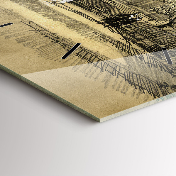 Horloge carrée en verre Parc et arbres en sépia