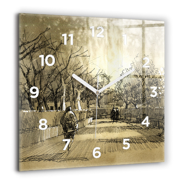 Horloge carrée en verre Parc et arbres en sépia