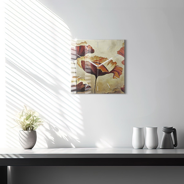 Horloge carrée en verre Coquelicots peints