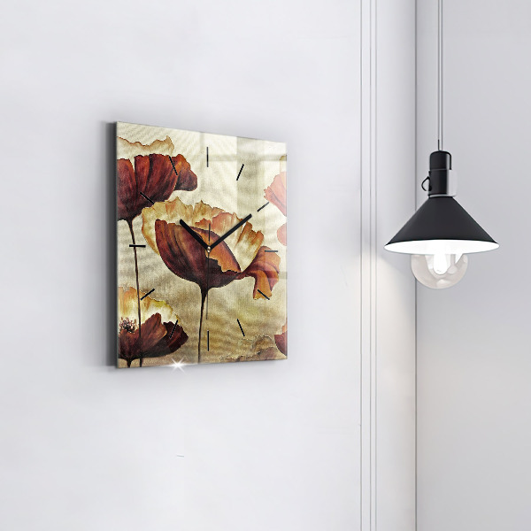 Horloge carrée en verre Coquelicots peints