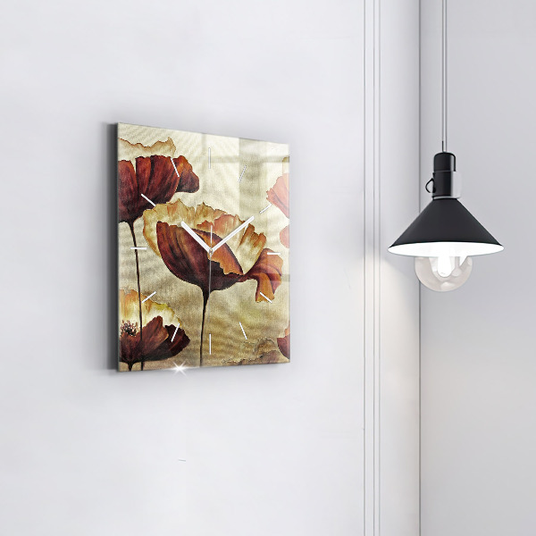 Horloge carrée en verre Coquelicots peints