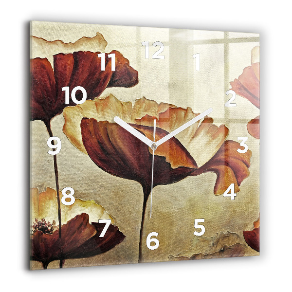 Horloge carrée en verre Coquelicots peints
