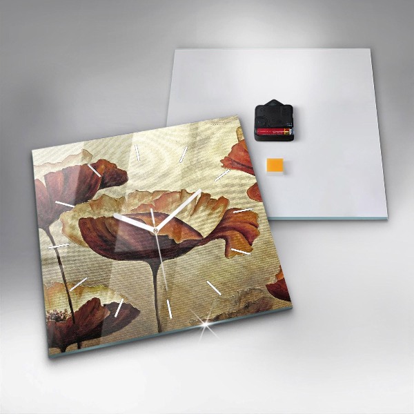 Horloge carrée en verre Coquelicots peints