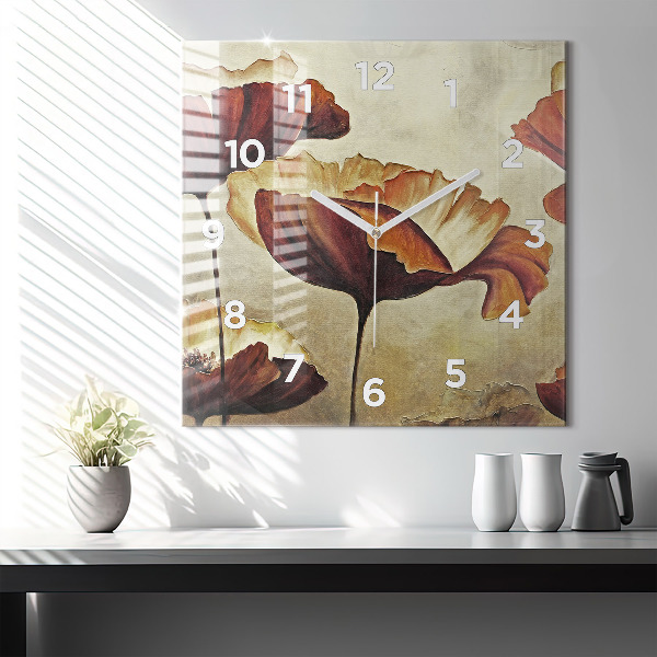 Horloge carrée en verre Coquelicots peints