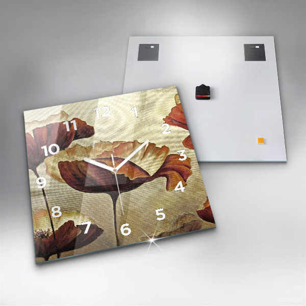 Horloge carrée en verre Coquelicots peints