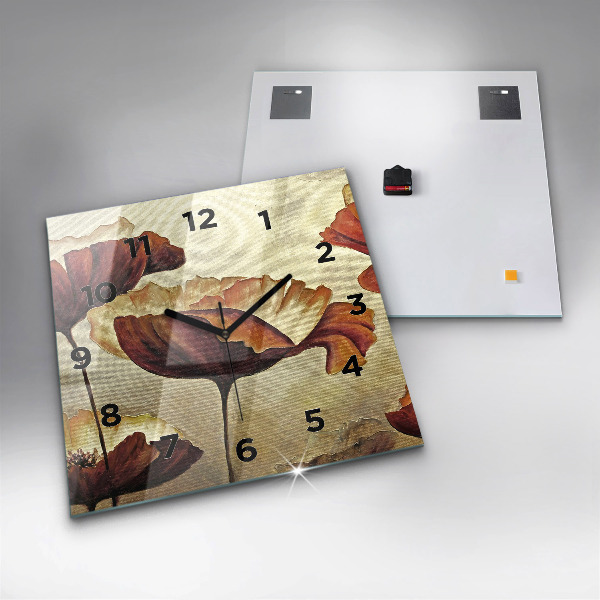 Horloge carrée en verre Coquelicots peints