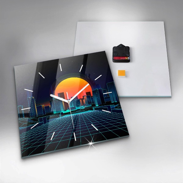 Horloge murale carrée La ville du cyberespace