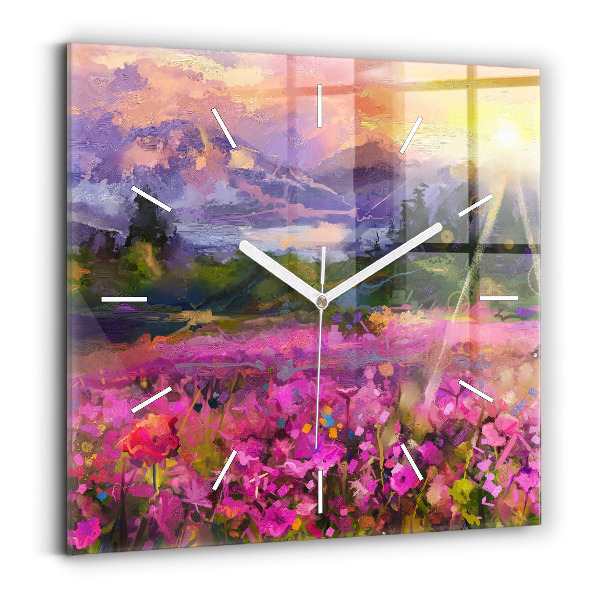 Horloge murale carrée Paysage de nature et de fleurs