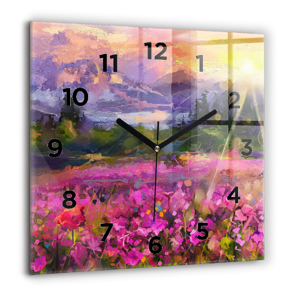 Horloge murale carrée Paysage de nature et de fleurs