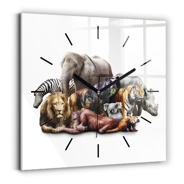 Horloge carrée en verre Animaux sauvages
