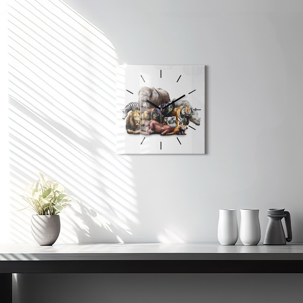 Horloge carrée en verre Animaux sauvages