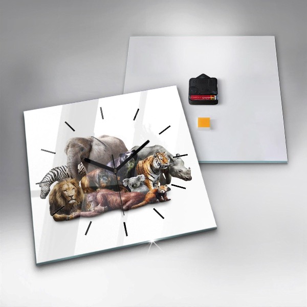 Horloge carrée en verre Animaux sauvages