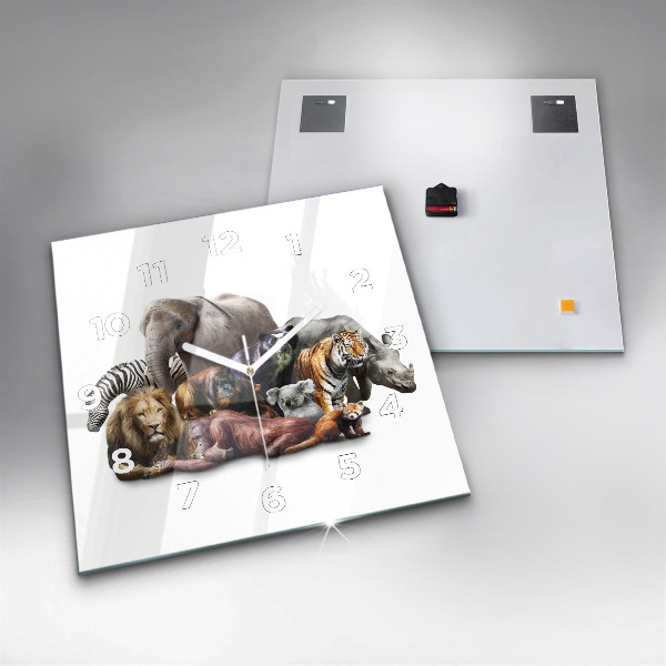 Horloge carrée en verre Animaux sauvages