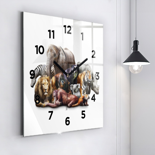 Horloge carrée en verre Animaux sauvages