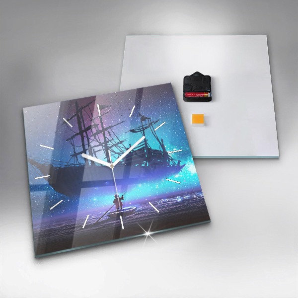 Horloge murale carrée Voilier fantastique